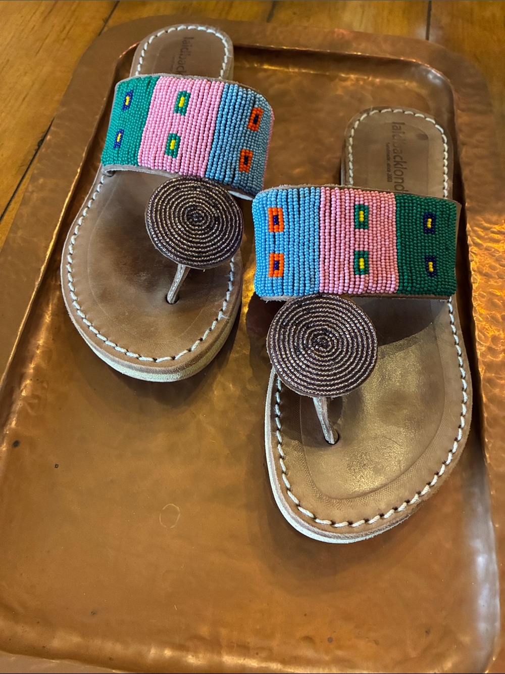 Beaded Multicolor Leather Toe-Ring Sandals